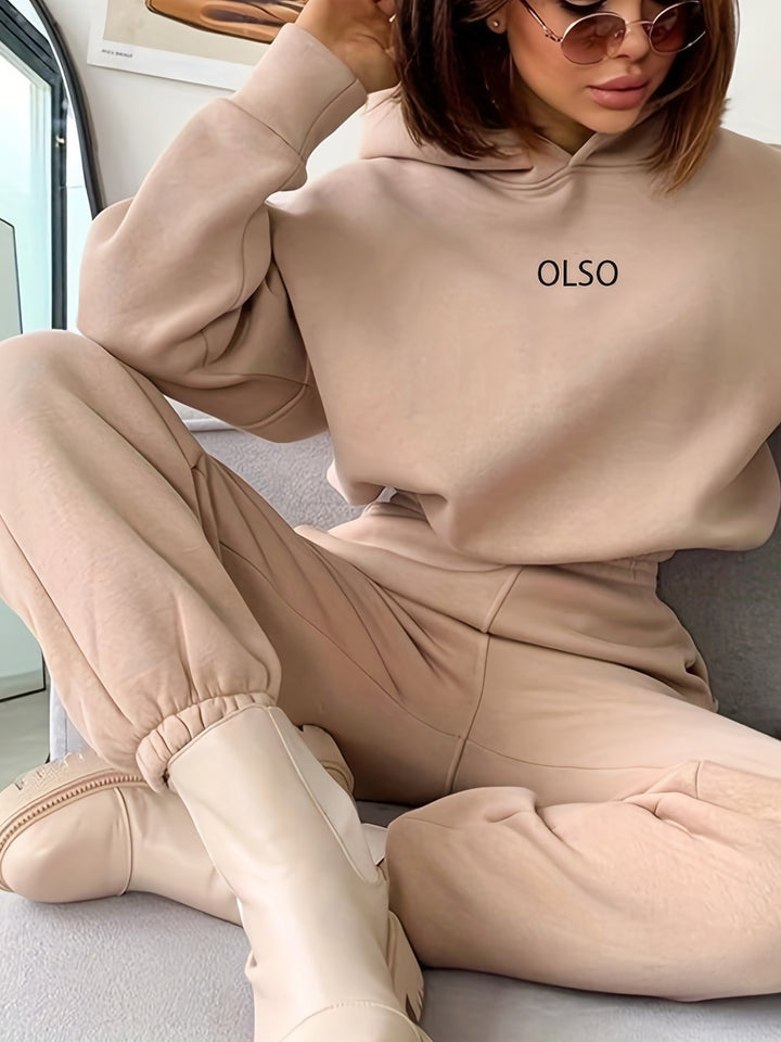 Casual Two-Piece Set with Stylish Letter Print - Elvira-Beige-S-The Livary
