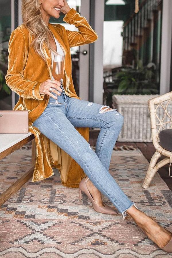 Ladies Stylish Suede Kimono Jacket - Isabella-Yellow-S-The Livary