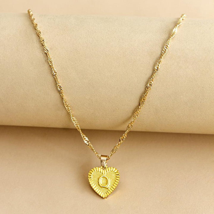 Gold Initial Heart Pendant Necklace - Amara-Q-The Livary