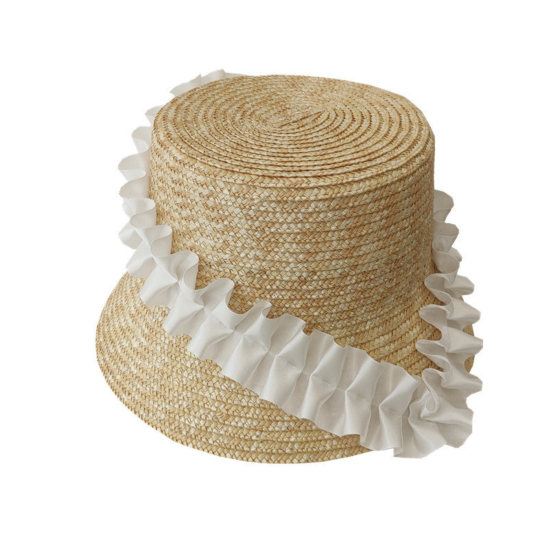 Braided summer hat with pleats and stripes – BreezyStripes-Khaki-One size fits all-The Livary
