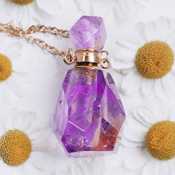 Crystal Perfume Bottle Necklace - Iris-Rose quartz-The Livary