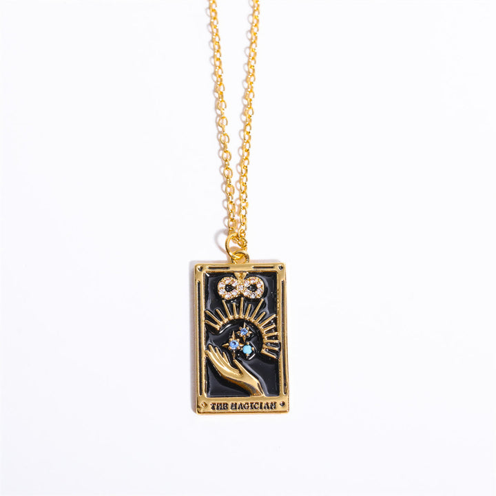 Zirconia Gold-Plated Tarot Drop Pendant Necklace - Amara-The Wizard-The Livary