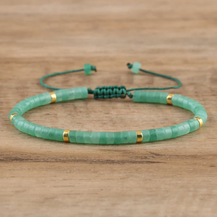 Braided Bracelet with 2.4 mm Natural Stone Rollers - Seraphina-Green aventurine-The Livary