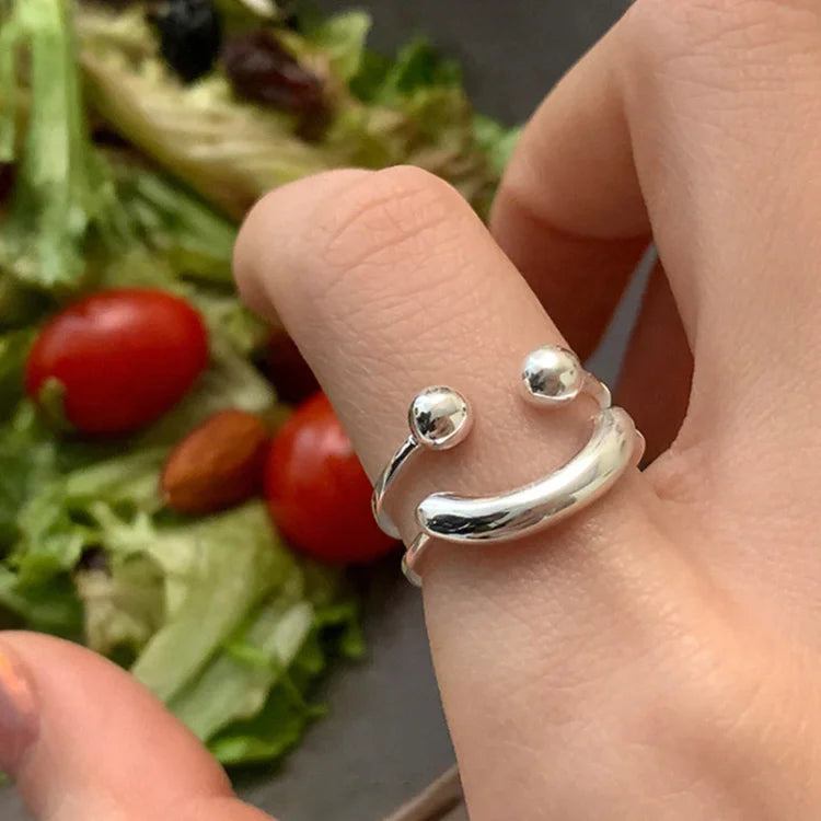 Smiley Adjustable Ring - Mila-Silver-The Livary