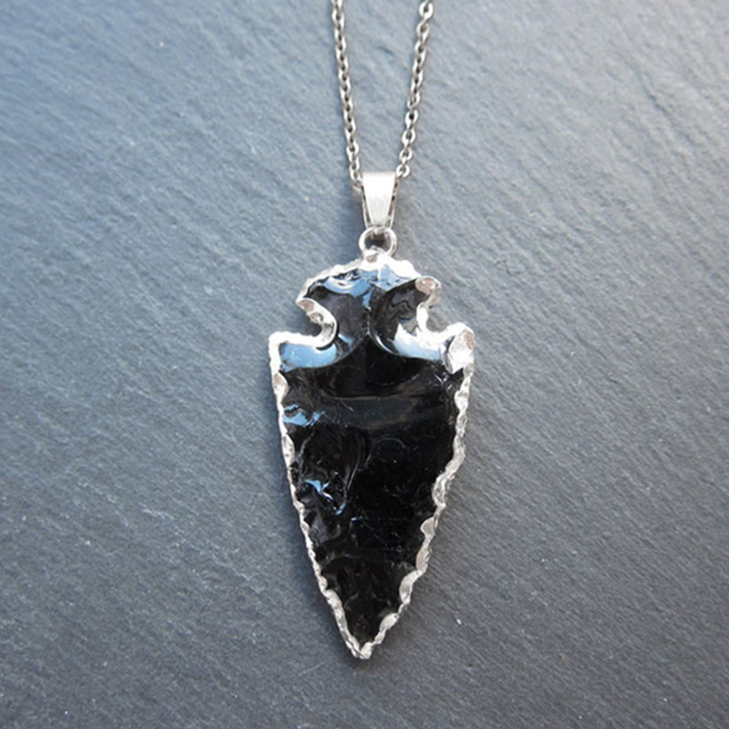 Natural Crystal Carnelian Arrowhead Necklace - Aeliana-Obsidiaan Silver Chain-The Livary