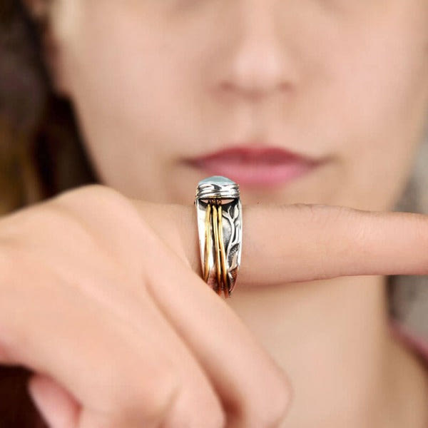 Aquamarine Spinner Ring - Selene-2.01 in-The Livary