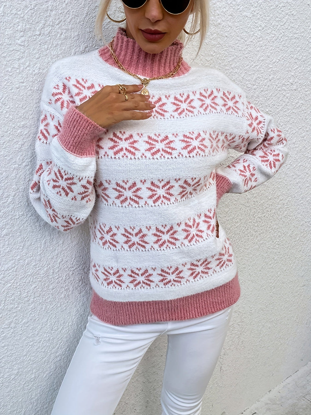 Christmas Pattern Sweater - Holly-Pink-S-The Livary