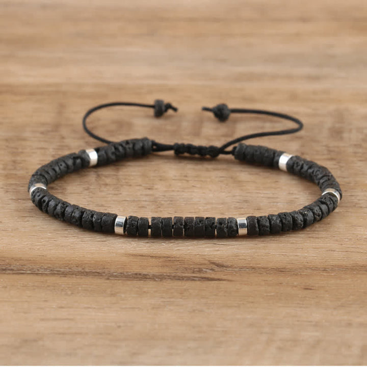 Braided Bracelet with 2.4 mm Natural Stone Rollers - Seraphina-Lava stone-The Livary