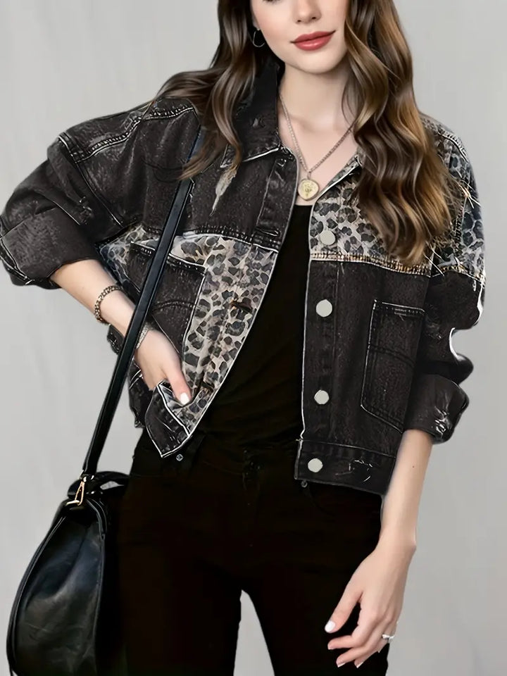 Wildly Chic Leopard Print Denim Jacket - Leona-Black-S-The Livary