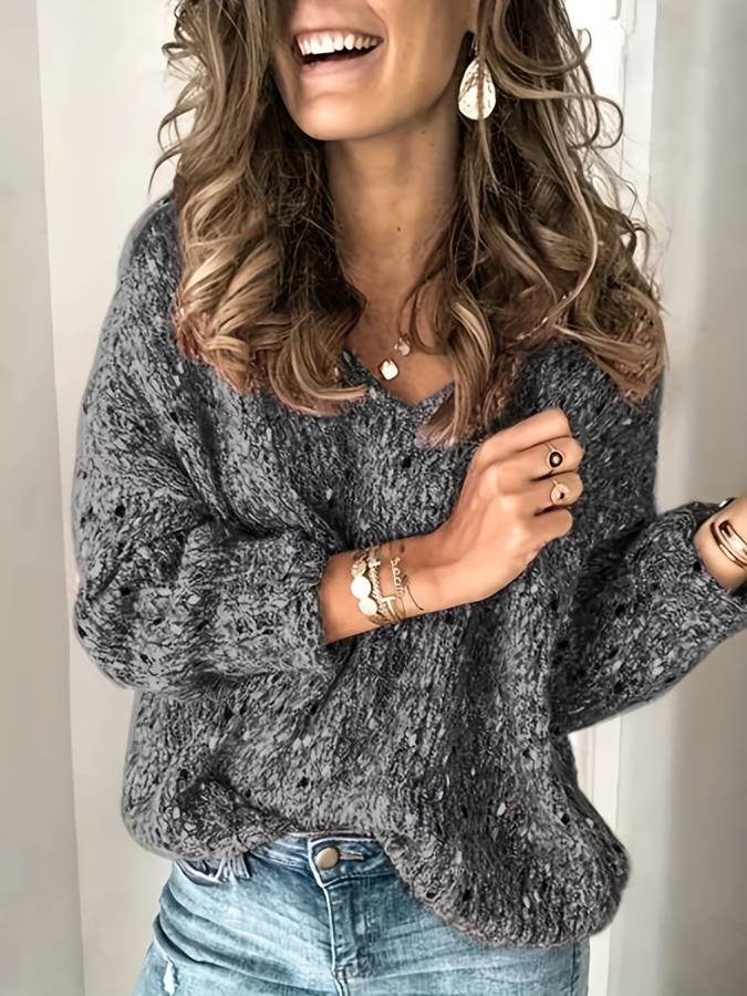 Loose-knit sweater made of multicoloured wool - Lilac-Dark grey-XS-The Livary