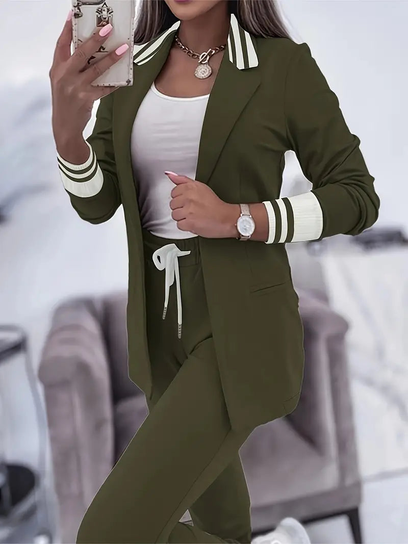 Casual Streetwear Striped Set - Sophie-Olive green-M-The Livary
