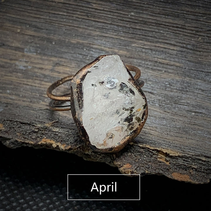 Natural Raw Birthstone Ring - Selina-January & Pomegranate-The Livary