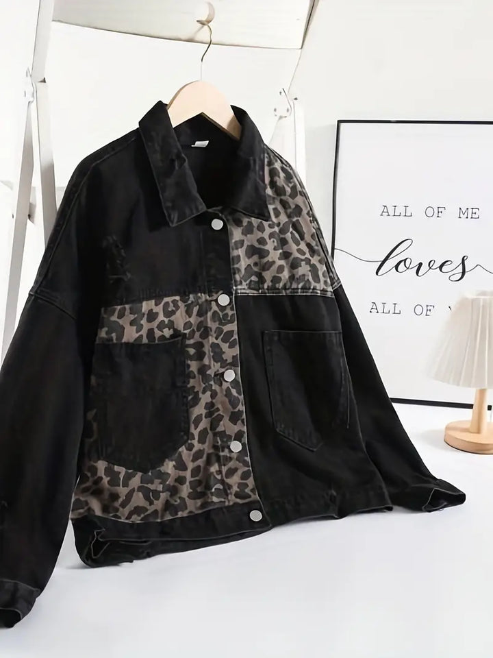 Wildly Chic Leopard Print Denim Jacket - Leona-Medium blue-S-The Livary