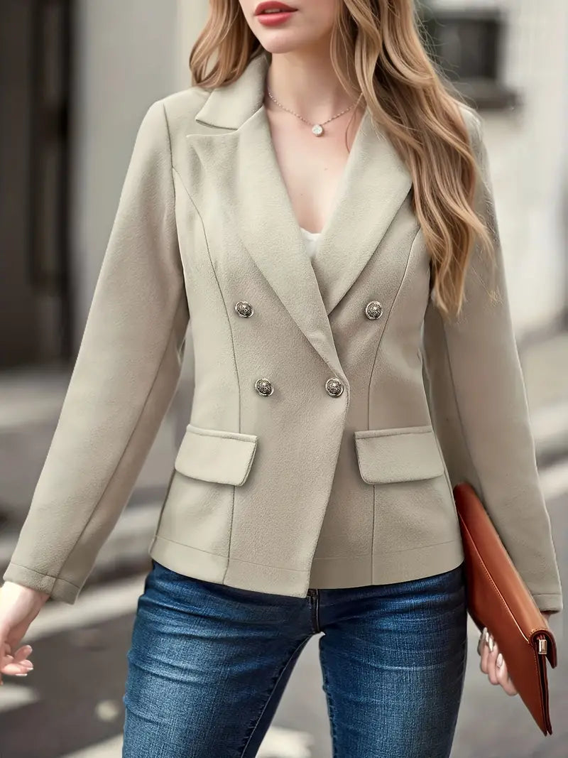 Plain Double-Breasted Blazer - Victoria-S-Beige-The Livary