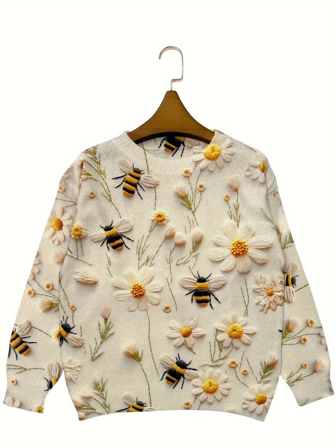 Trendy Ladies Sweater with Bee Pattern - Sophie-S-Apricot-The Livary