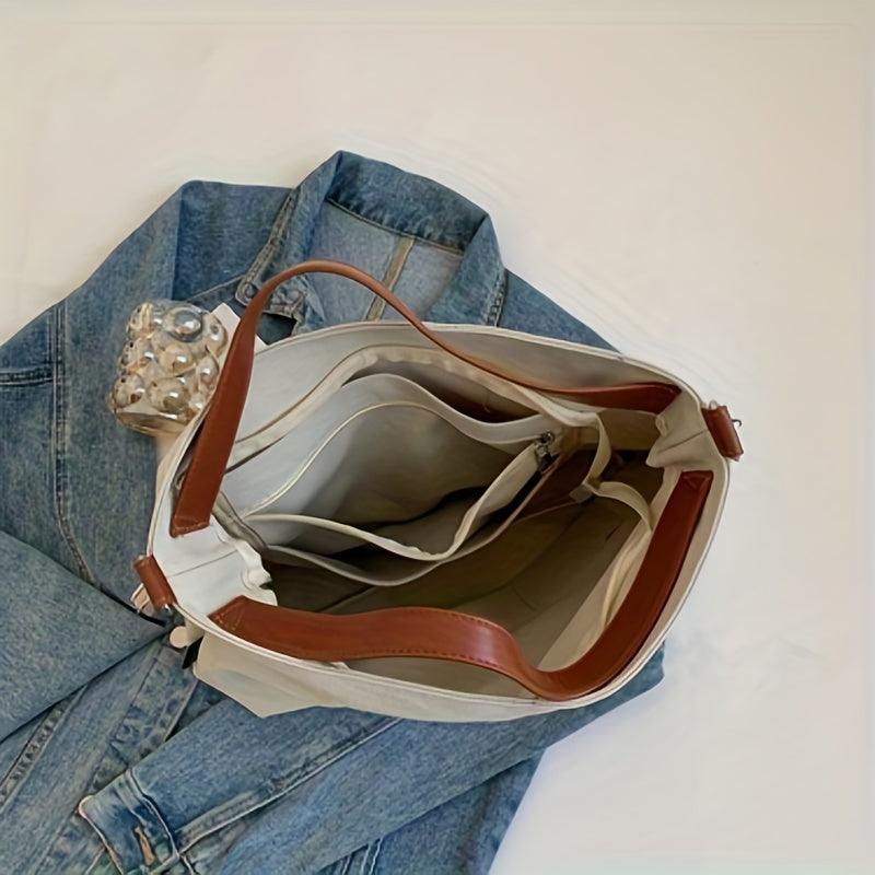 Stylish Canvas Shoulder Bag - Sienna-Cream white-The Livary
