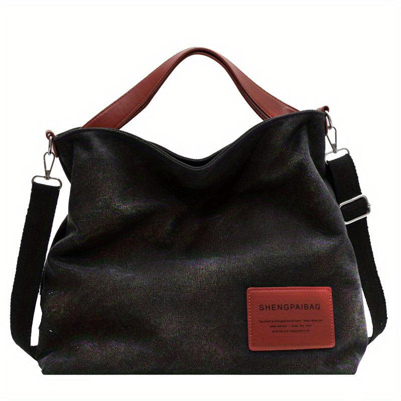 Stylish Canvas Shoulder Bag - Sienna-Black-The Livary