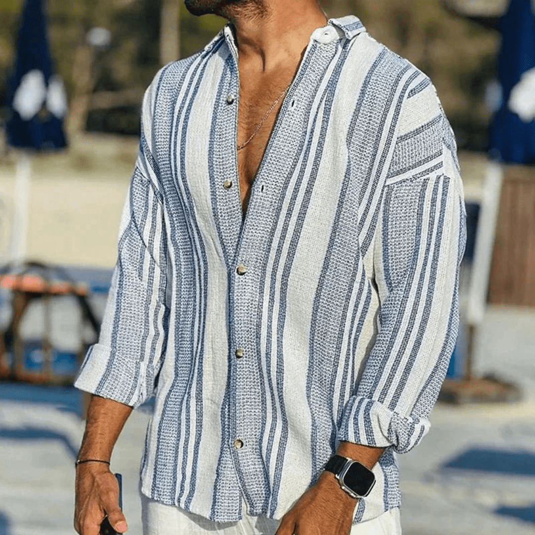Lightweight men's summer shirt with button placket – Elias-Blue-S-The Livary