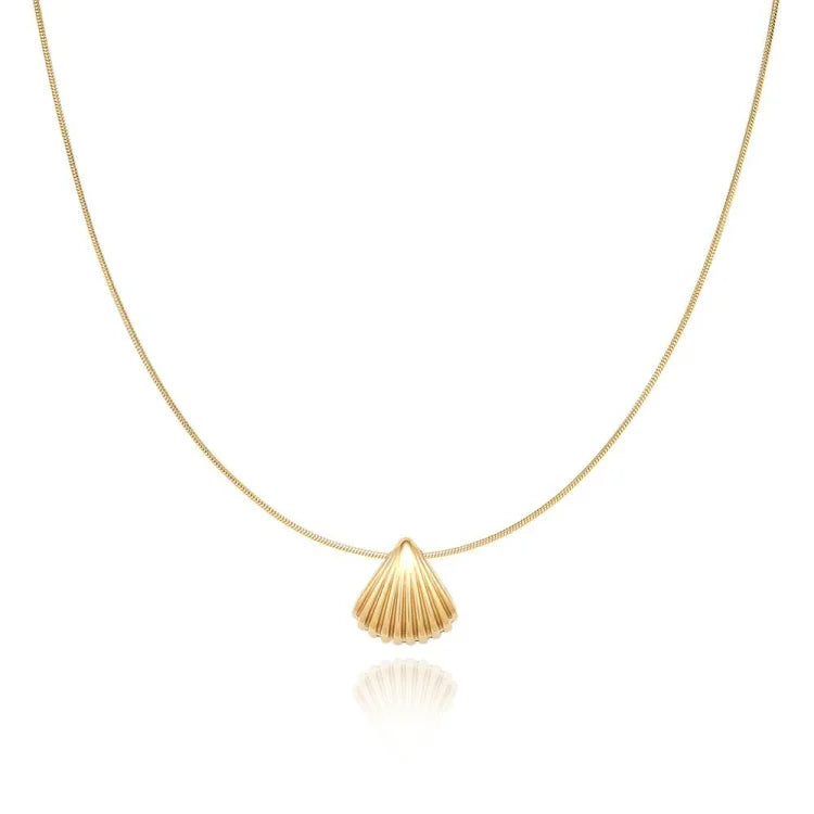 Golden Scallop Flower Necklace - Lilac-The Livary