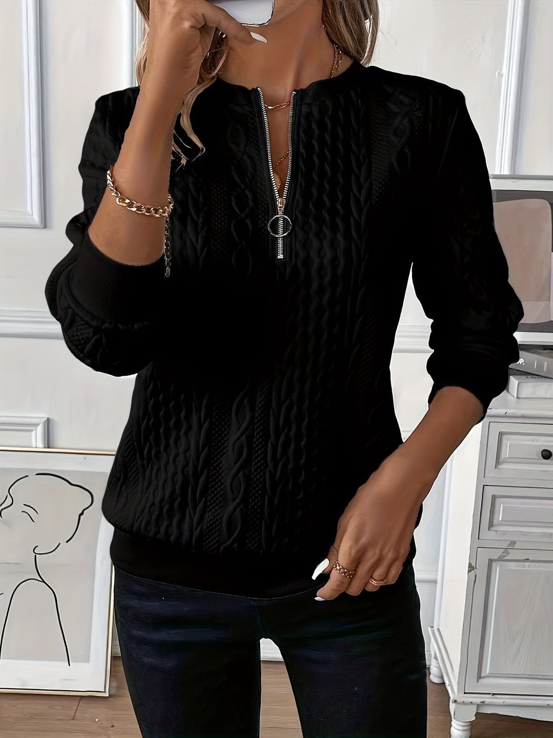 Comfortable Zip Jumper for Women - Ella-Black-S-The Livary