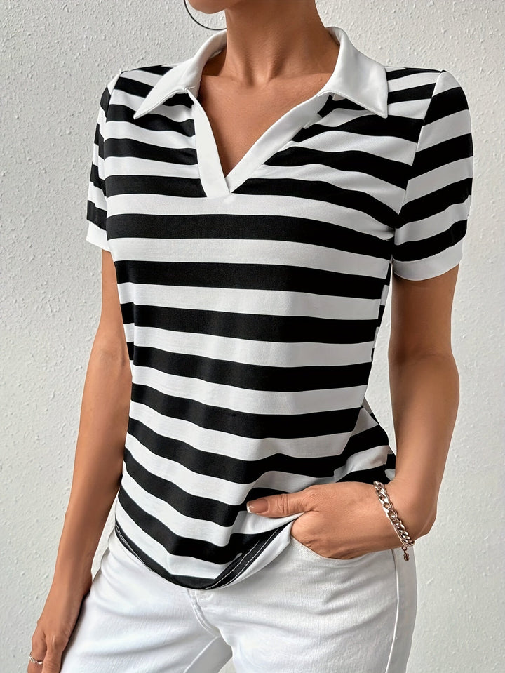 Stylish Striped Short Sleeve T-shirt for Women - Julia-S-The Livary