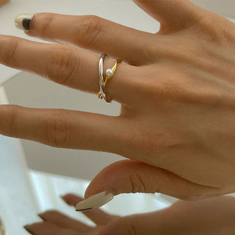 Sterling Silver Cross Ring with Pearl - Alina-The Livary