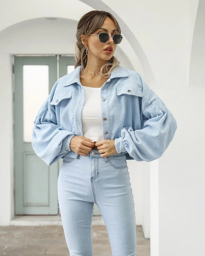 Stylish short denim jacket - Amira-Blue-S-The Livary