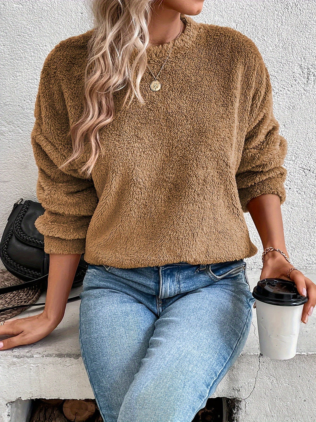 Comfortable Teddy Pullover Sweatshirt - Livia-Light brown-S-The Livary