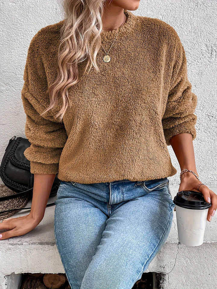 Comfortable Teddy Pullover Sweatshirt - Livia-Light brown-S-The Livary
