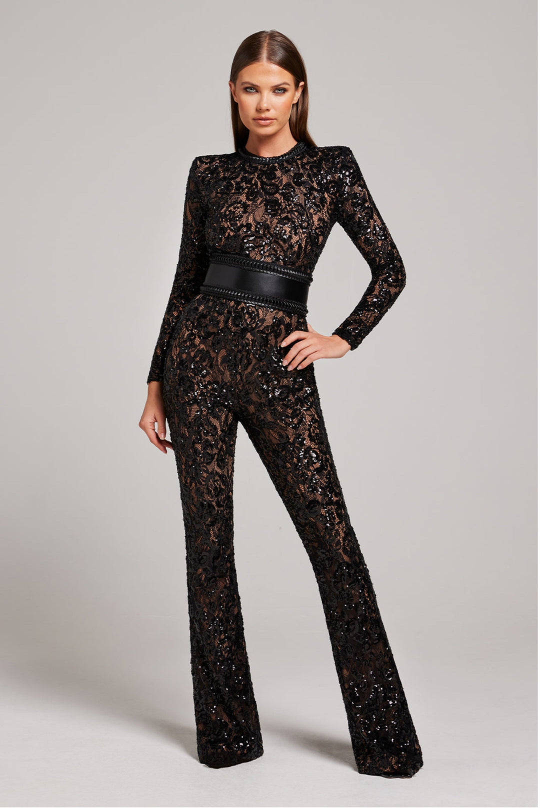 Stylish Evening Jumpsuit with V-neck - Juliette-Black-S-The Livary