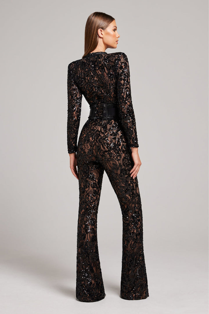 Stylish Evening Jumpsuit with V-neck - Juliette-White-S-The Livary