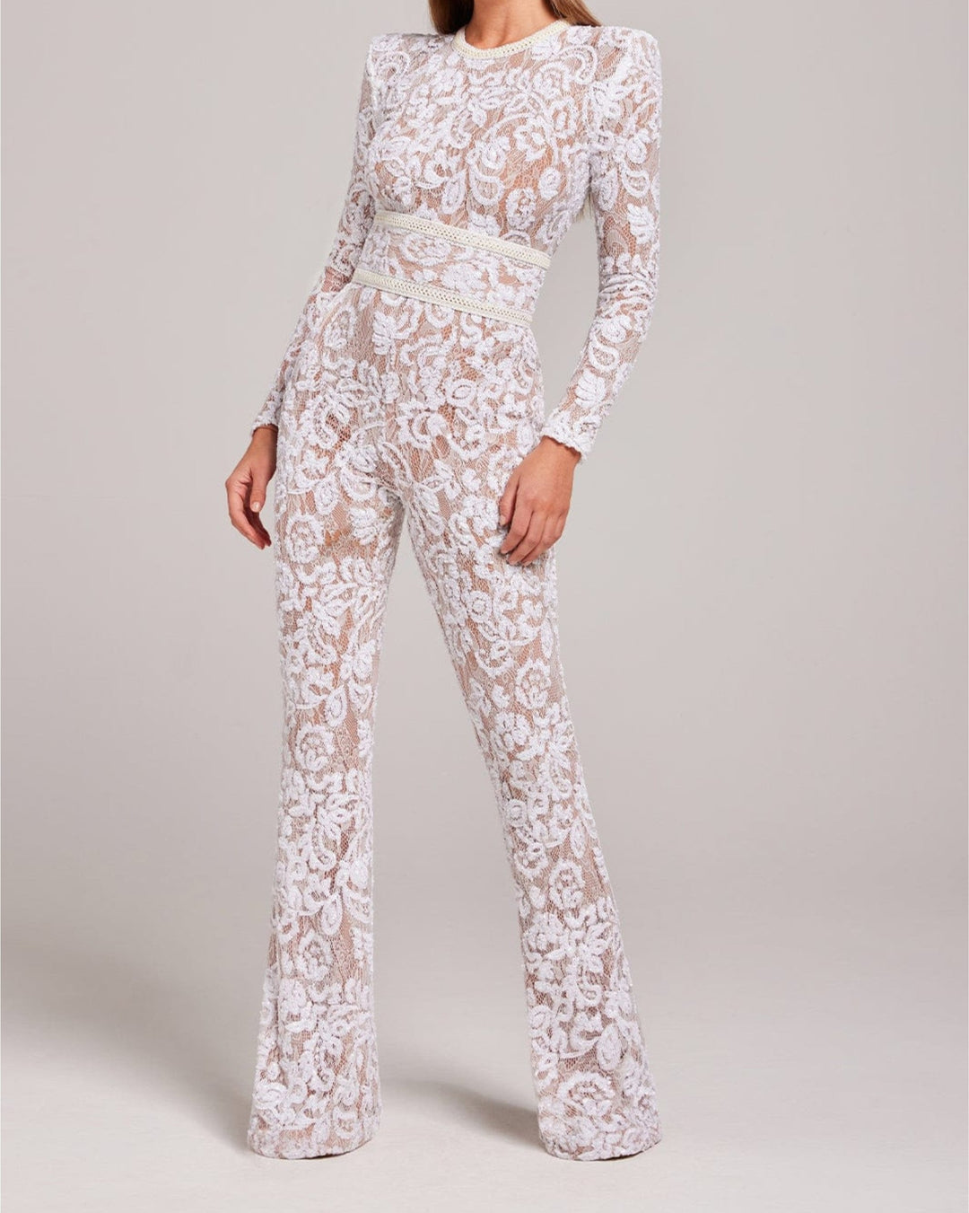 Stylish Evening Jumpsuit with V-neck - Juliette-White-S-The Livary
