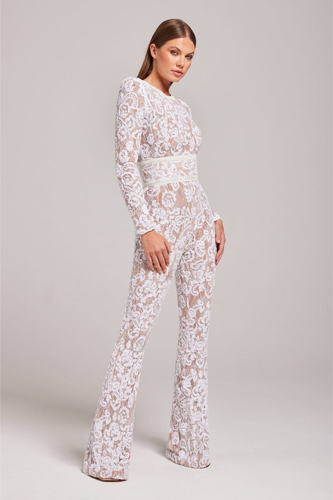 Stylish Evening Jumpsuit with V-neck - Juliette-White-S-The Livary