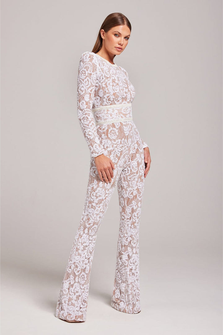 Stylish Evening Jumpsuit with V-neck - Juliette-White-S-The Livary