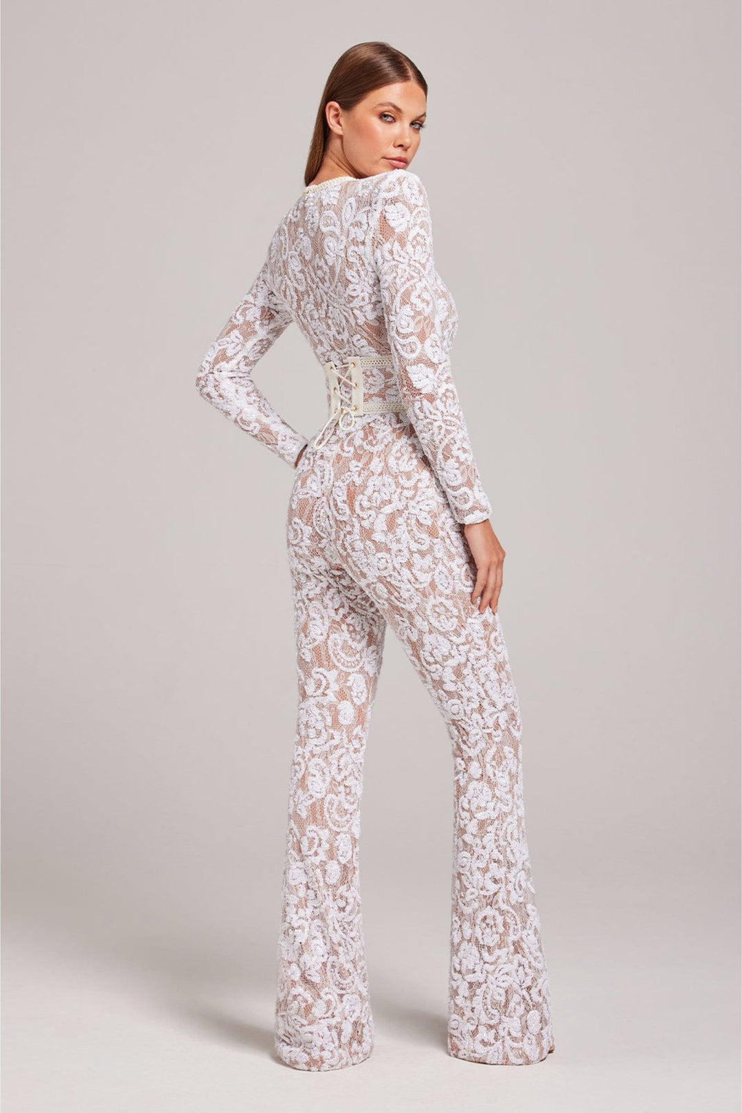 Stylish Evening Jumpsuit with V-neck - Juliette-White-S-The Livary