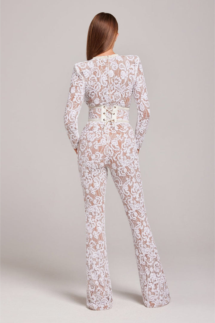 Stylish Evening Jumpsuit with V-neck - Juliette-White-S-The Livary