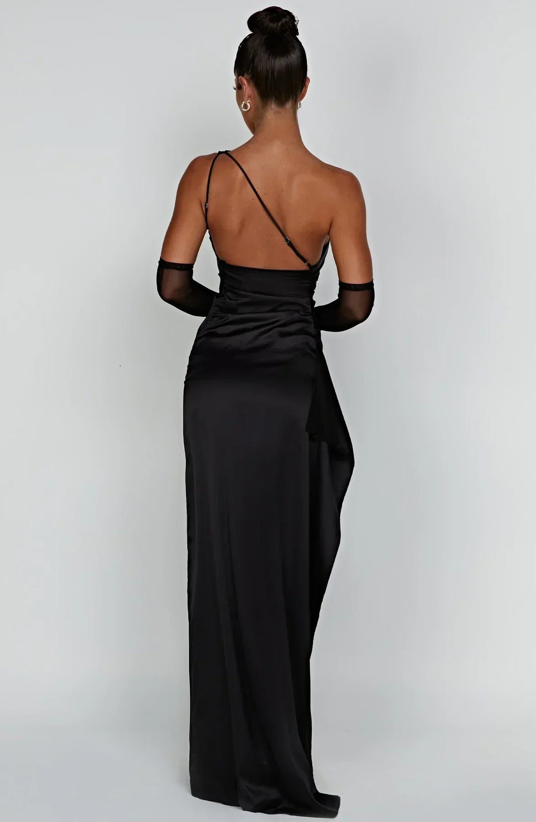Stylish Satin Dress with Pleats and Shoulder Detail - Selene-Red-XS-The Livary