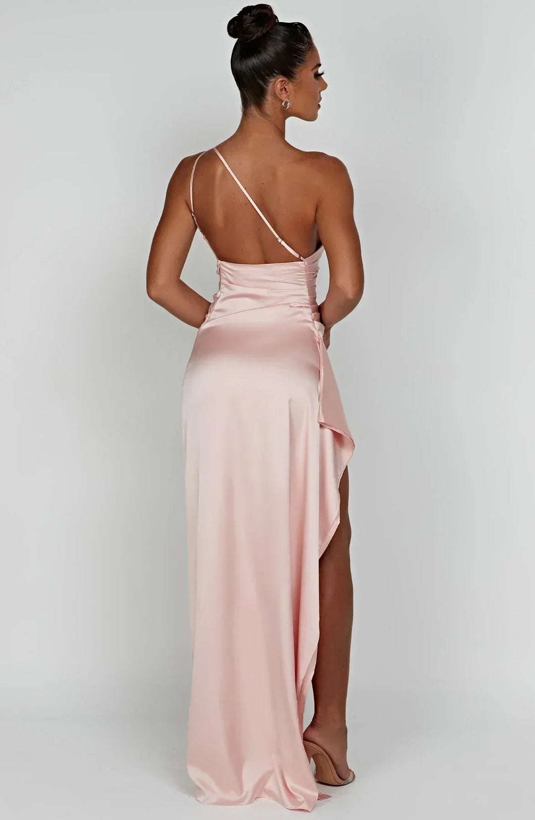 Stylish Satin Dress with Pleats and Shoulder Detail - Selene-Red-XS-The Livary