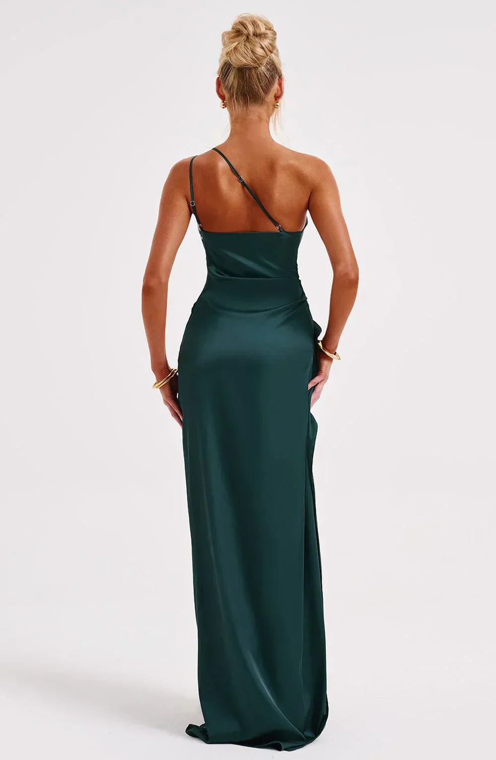 Stylish Satin Dress with Pleats and Shoulder Detail - Selene-Red-XS-The Livary