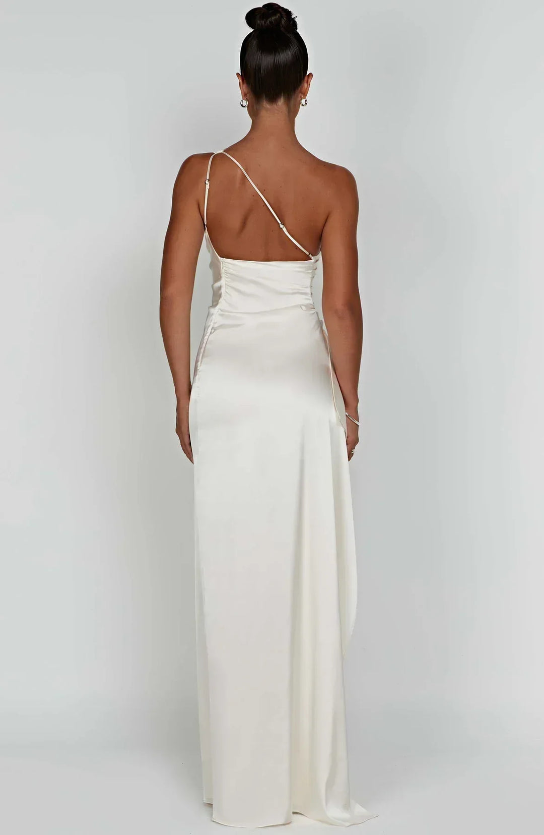 Stylish Satin Dress with Pleats and Shoulder Detail - Selene-Red-XS-The Livary