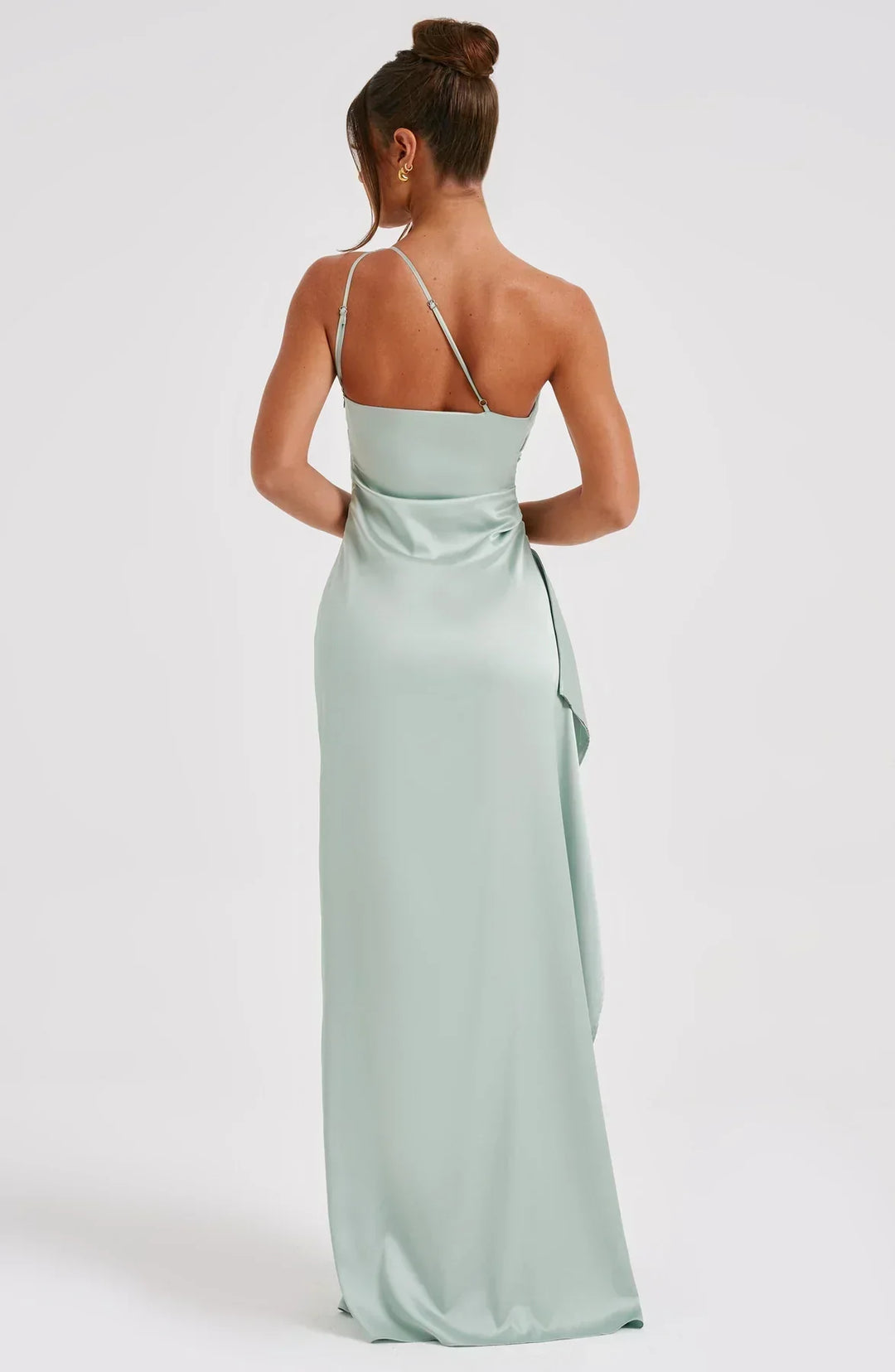 Stylish Satin Dress with Pleats and Shoulder Detail - Selene-Red-XS-The Livary