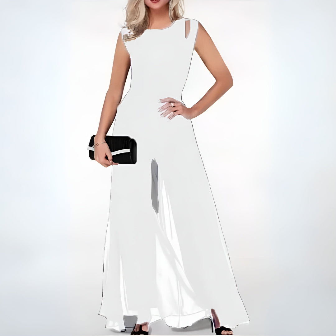 Elegant linen jumpsuit for ladies – Sofia-White-S-The Livary
