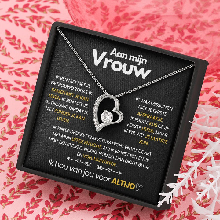 Pendant Necklace with Heart-Shaped Zirconia Stone - Ella-14k White Gold-Standard-The Livary