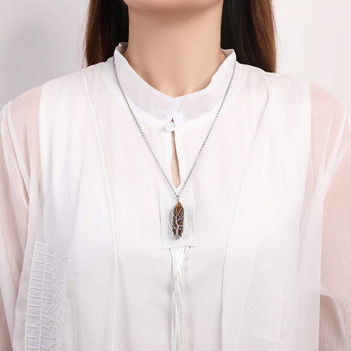 Stylish Crystal with Tree of Life Gemstone Necklace - Elara-Green Aventurine-The Livary