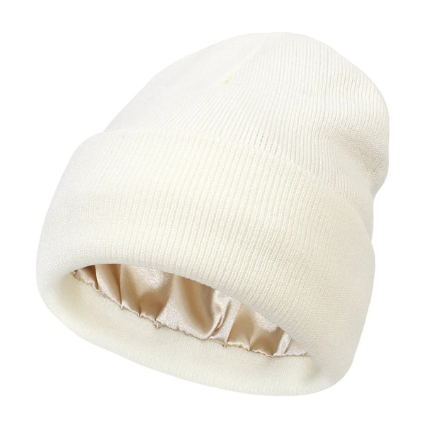 Winter Beanie with Silk Lining - Noor-White-The Livary
