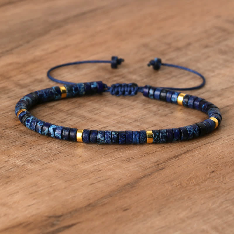 Braided Bracelet with 2.4 mm Natural Stone Rollers - Seraphina-Dark blue emperor stone-The Livary