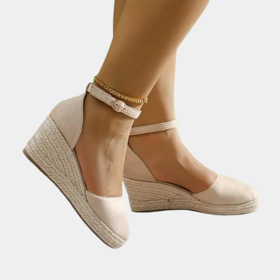 Comfortable women's wedges with adjustable strap & wedge heel – Alina-Apricot-3-The Livary