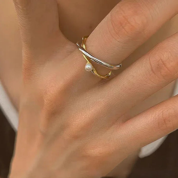 Sterling Silver Cross Ring with Pearl - Alina-The Livary
