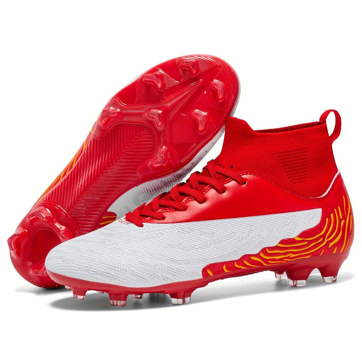 Men's Football Boots with Grip & High Ankle Design – Dario-Red White-7-The Livary