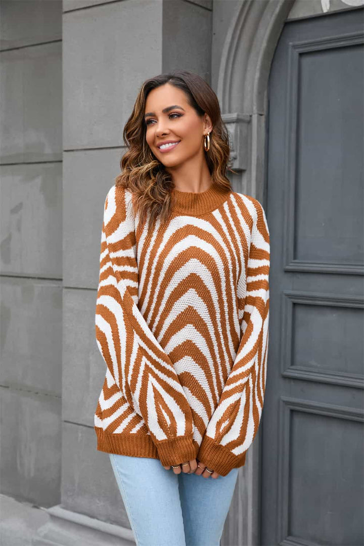 Sweater with Round Neck and Print - Azure-Light grey-S-The Livary